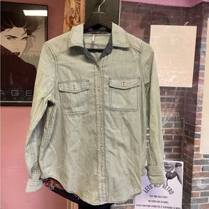 Free People Light Blue Button Down Shirt paisley